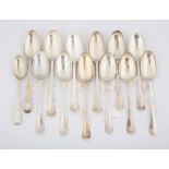 Thirteen various 18th century silver spoons, 22.6 ozs 705 grams SILVER COLLECTION OF SIR RAY