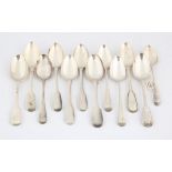 Twelve various George III and later silver dessert spoons, 15.7 ozs, 490 grams SILVER COLLECTION