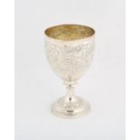 Geprge III silver goblet with embosssed flower and foliage decoration, 16 cms high, London 1800,