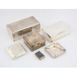 Three presentation cigarette boxes, cigarette case, ash tray, silver match box cover and a cigar