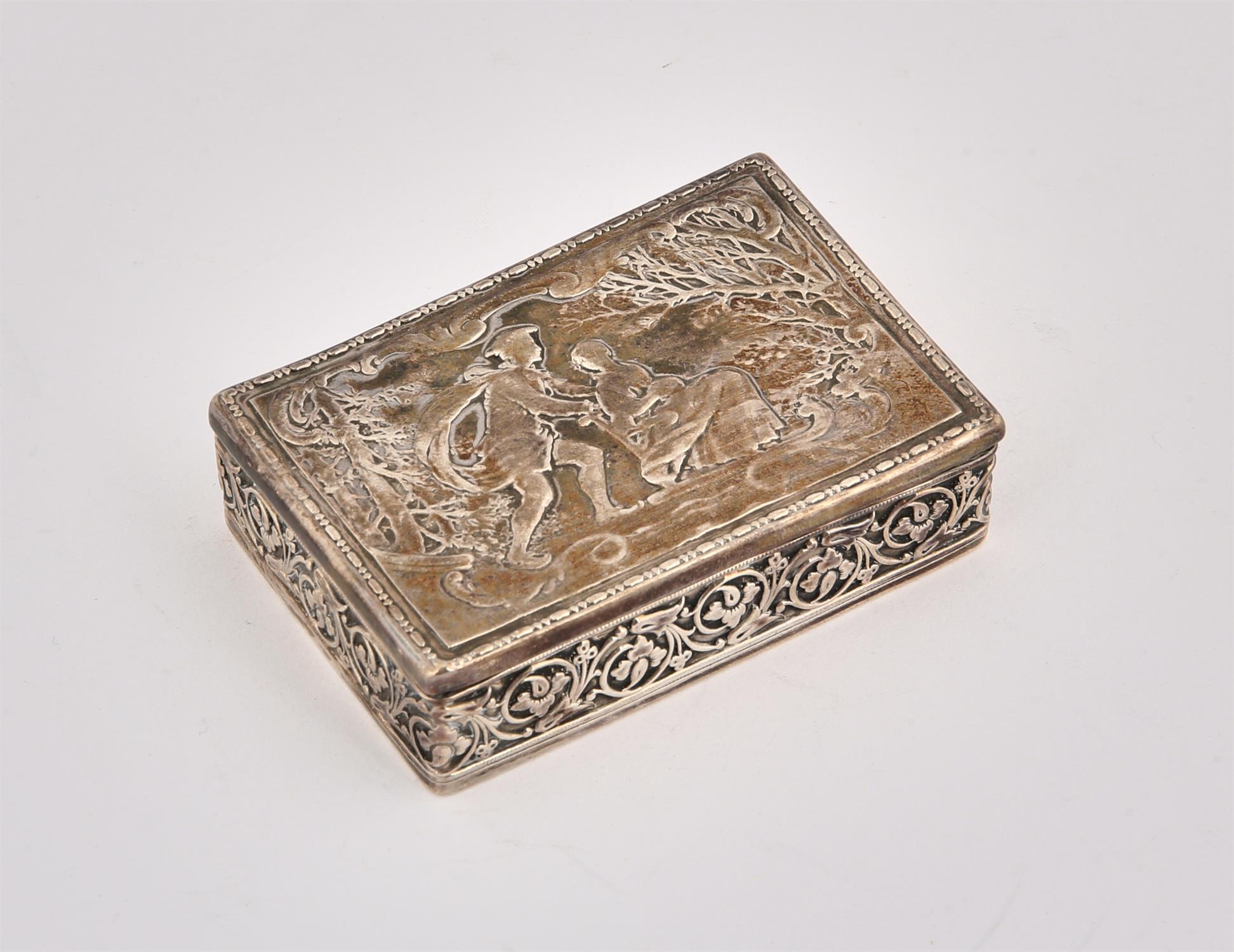 Continental silver box, probably Dutch, with embossed figural decoration, Chester import marks,