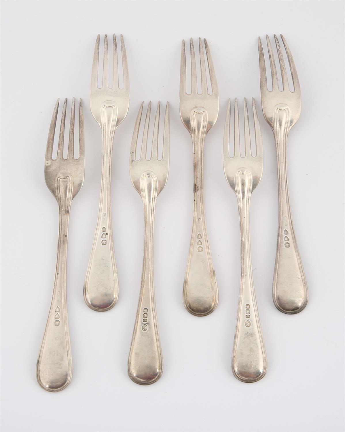 Six late 19th Century fiddle and thread silver dessert forks, 11.3 ozs 351 grams SILVER - Image 2 of 2