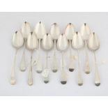 Eleven various 18th century English Old English pattern table spoons, 20.5 ozs 636 grams SILVER