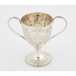 George III silver two handled cup by Samuel Hougham, London 1795 with later inscription, 6.