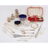 Various small silver items including mustard pots, salt cellars, small spoons etc SILVER