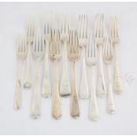 Twelve various silver forks, George III and later, 32 ozs SILVER COLLECTION OF SIR RAY TINDLE CBE