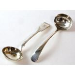 Victorian fiddle pattern silver and another Old English Pattern sauce ladle, 4.9 ozs 152 grams