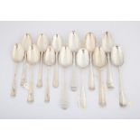 Thirteen various 18th century silver spoons, 21.3 ozs 664 grams SILVER COLLECTION OF SIR RAY