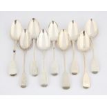 Nine various silver George III fiddle pattern table spoons, 20.5 ozs 636 grams SILVER