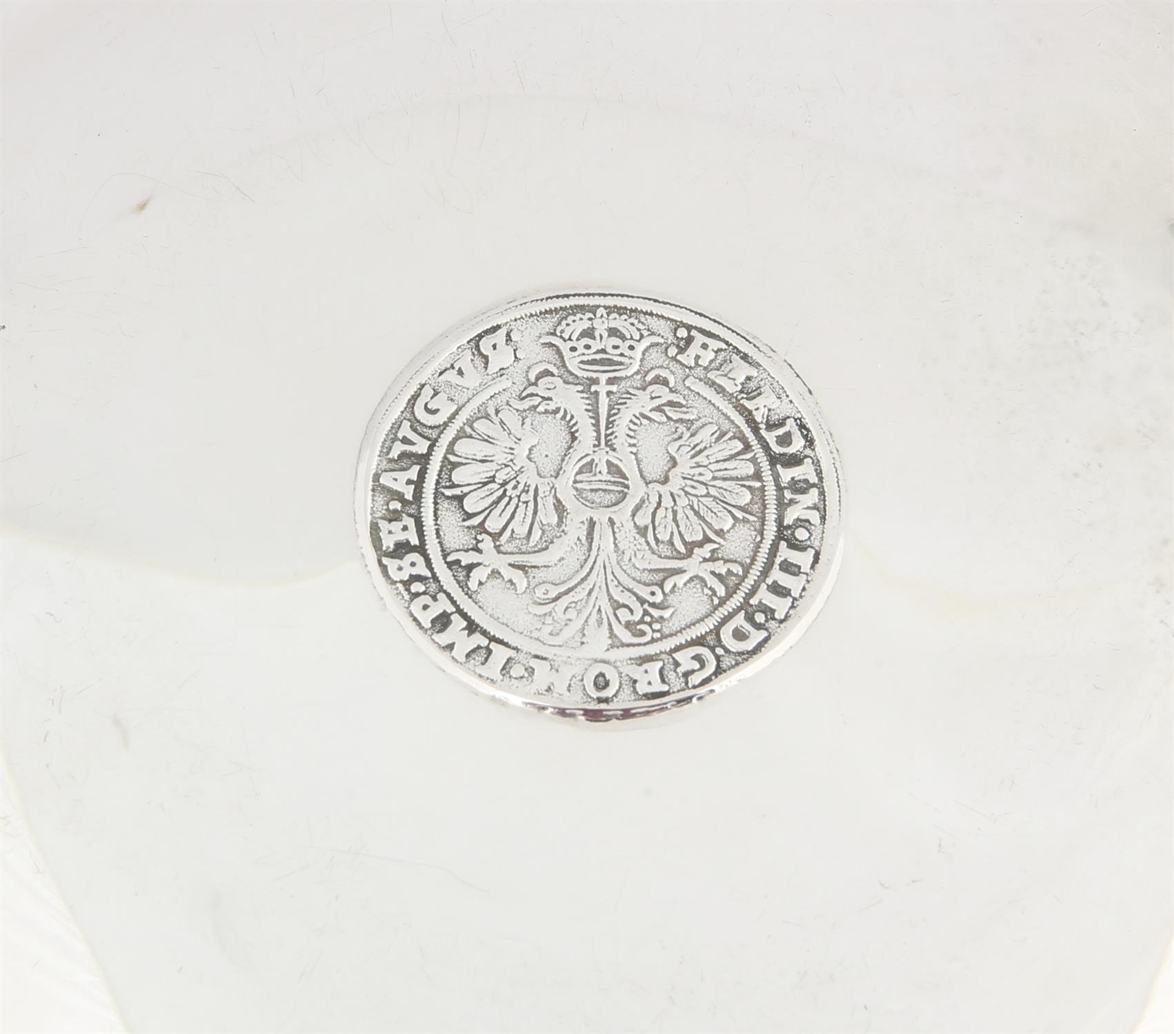 Silver dish with coin inset, stamped 935, inscribed "This silver dish was used by H R H Prince of - Image 2 of 4
