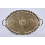 19th century American silver oval twin-handled tray with beaded and foliate borders,