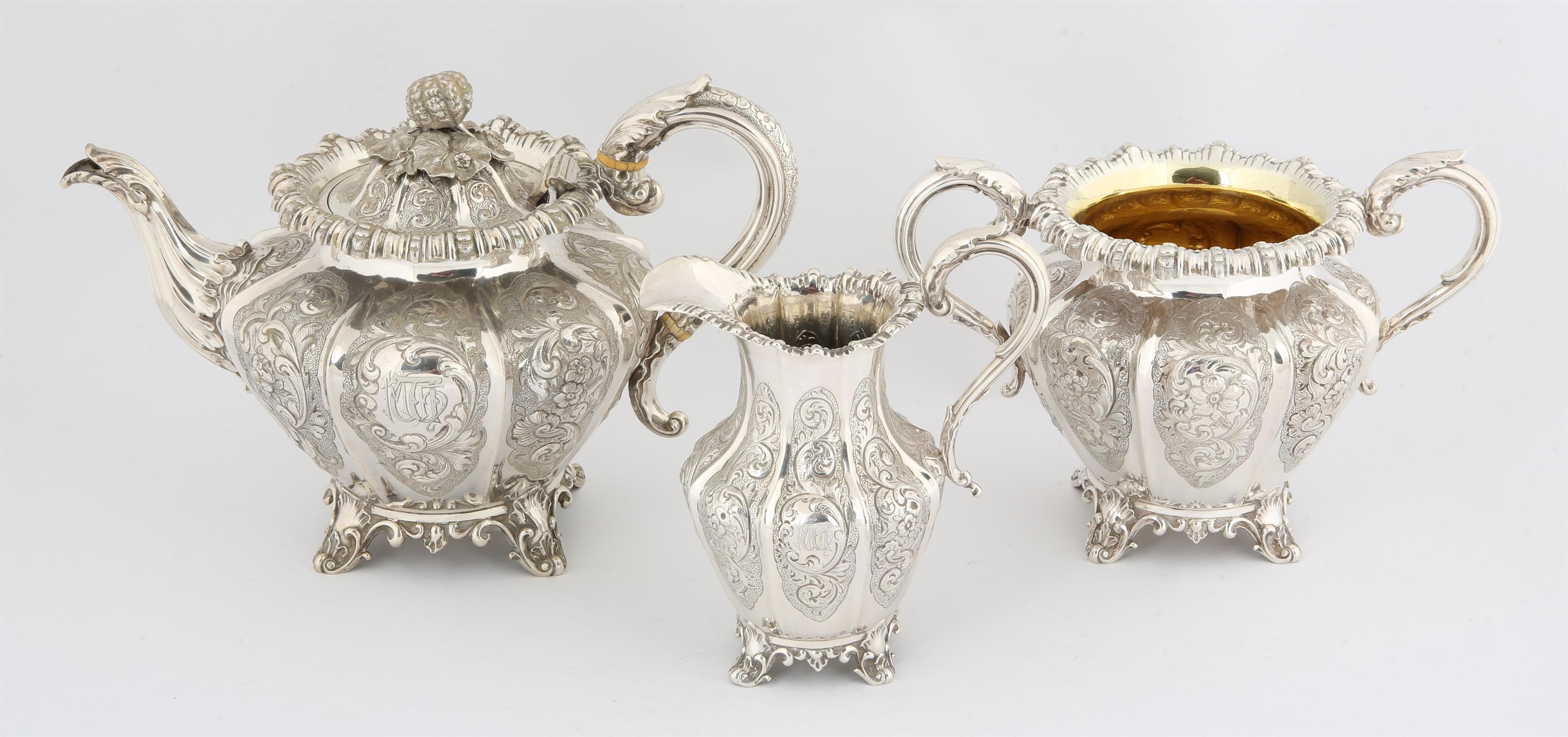 Victorian silver good quality three piece tea service decorated with embossed panels of flowers and - Image 5 of 6