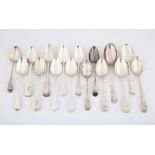 Collection of sixteen sundry silver dessert spoons mostly George III, 18 ozs 557 grams SILVER