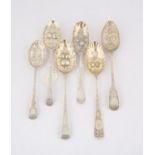 Six George III and later silver berry spoons, 12.1 ozs 378 grams SILVER COLLECTION OF SIR RAY