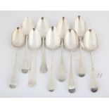 Nine various 18th Century silver table spoons, 17.4 ozs 542 grams SILVER COLLECTION OF SIR RAY
