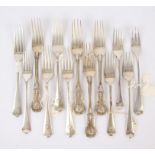 Four William IV kings pattern forks London 1832, and nine other Old English pattern dessert forks