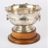 George VI silver presentation rose bowl with shell and scroll border and two swing handles and