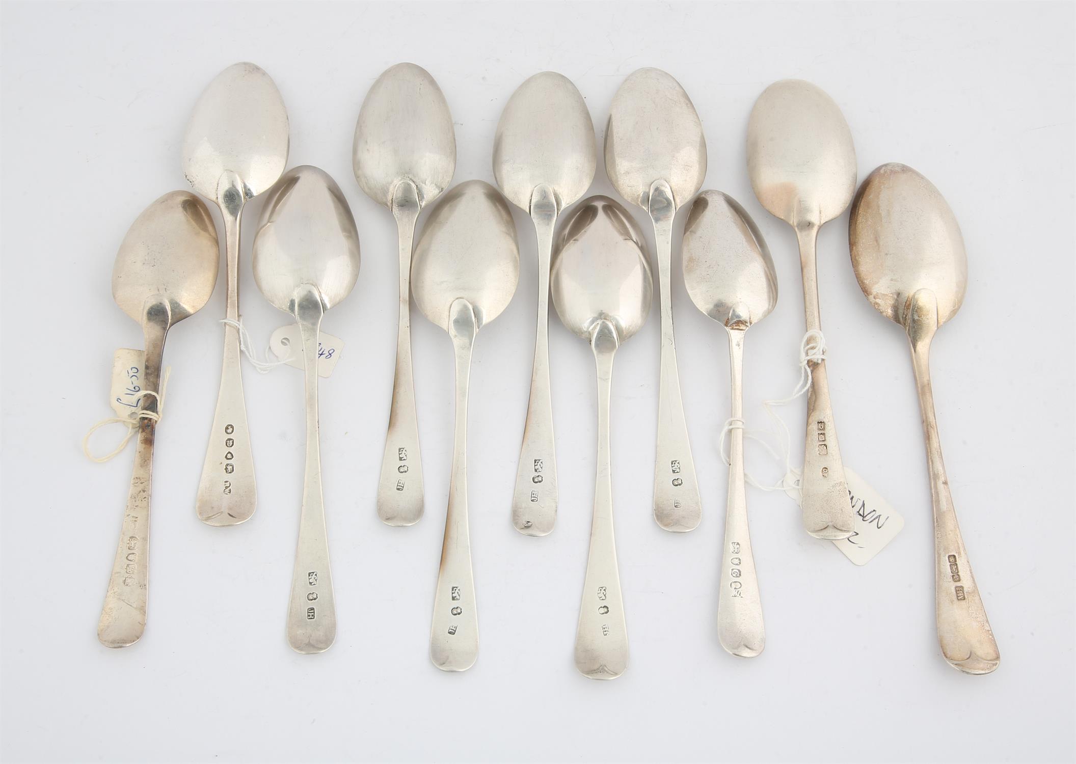 Eleven various George III and later Old English pattern silver dessert spoons, 9. - Image 2 of 2
