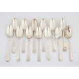 Thirteen various 18th century silver Old English pattern table spoons, 25 ozs 796 grams SILVER