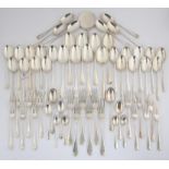 Composite rat tail silver service comprising, scoop, six large forks, twelve table spoons,