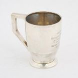 20th century silver mug with presentation inscription, 4.2 ozs 131 grams SILVER COLLECTION OF SIR