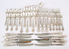 Victorian, silver plated , lily pattern flatware for six. In case SILVER COLLECTION OF SIR RAY