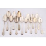 Seven various Old English Pattern silver table spoons and seven various dessert spoons (various)