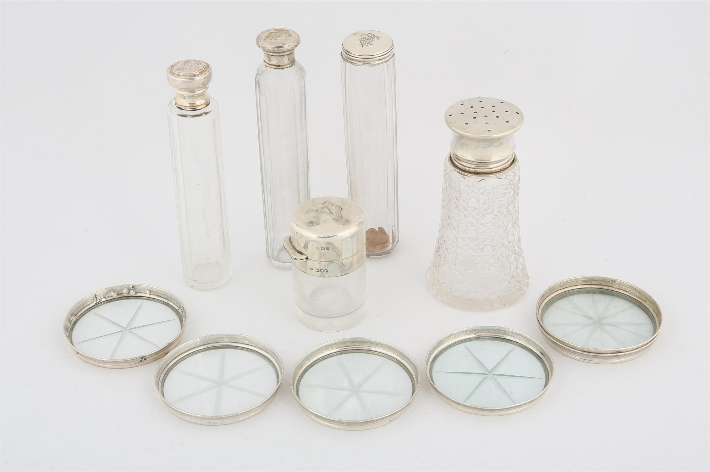 Collection of nine silver mounted and glass items, mostly for the dressing table SILVER