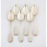 Six Victorian English provincial silver fiddle pattern dessert spoons, all with Exeter hallmarks,
