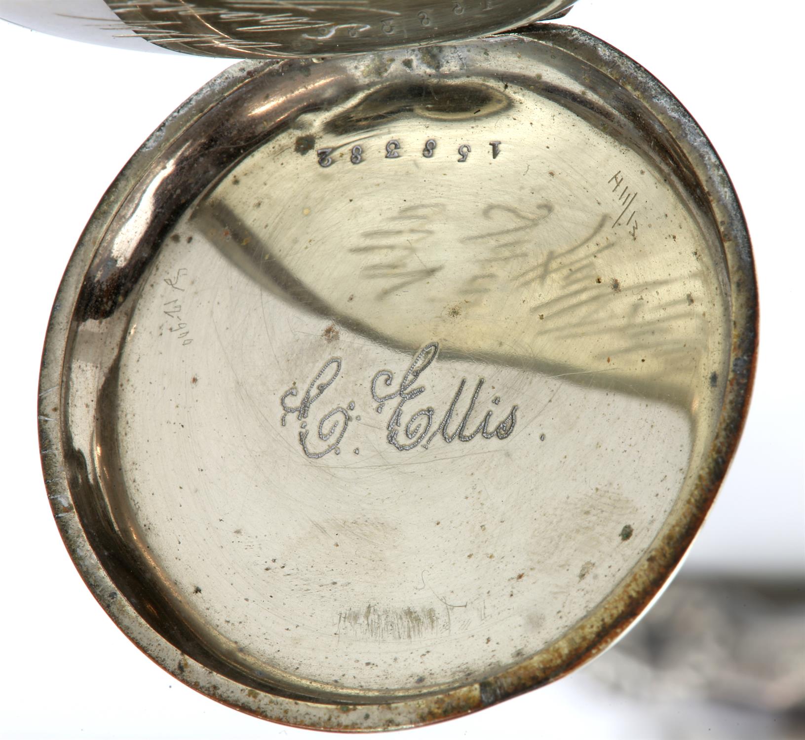 Four pocket watches, a silver open face pocket watch, Chester 1895, and three in base metal, - Image 5 of 5