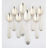 Six George III Old English pattern silver dessert spoons London 1808 and a pair of table spoons, 10.