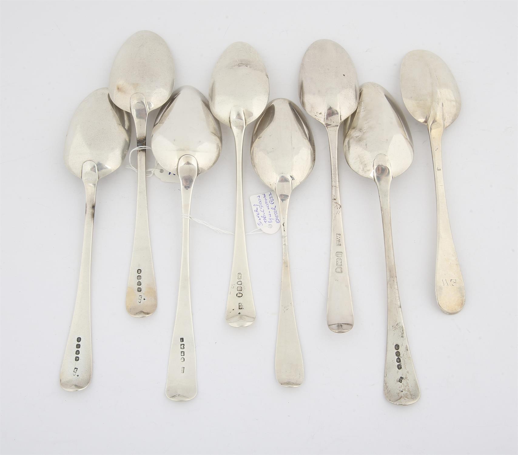 Eight various 18th and 19th century Old English Pattern silver spoons, 14 ozs 438 grams SILVER - Image 2 of 4