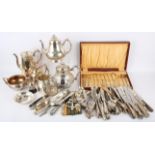 Various silver plated tea wares cutlery etc , (Ivory exemption certificate: CHPLQH25) SILVER