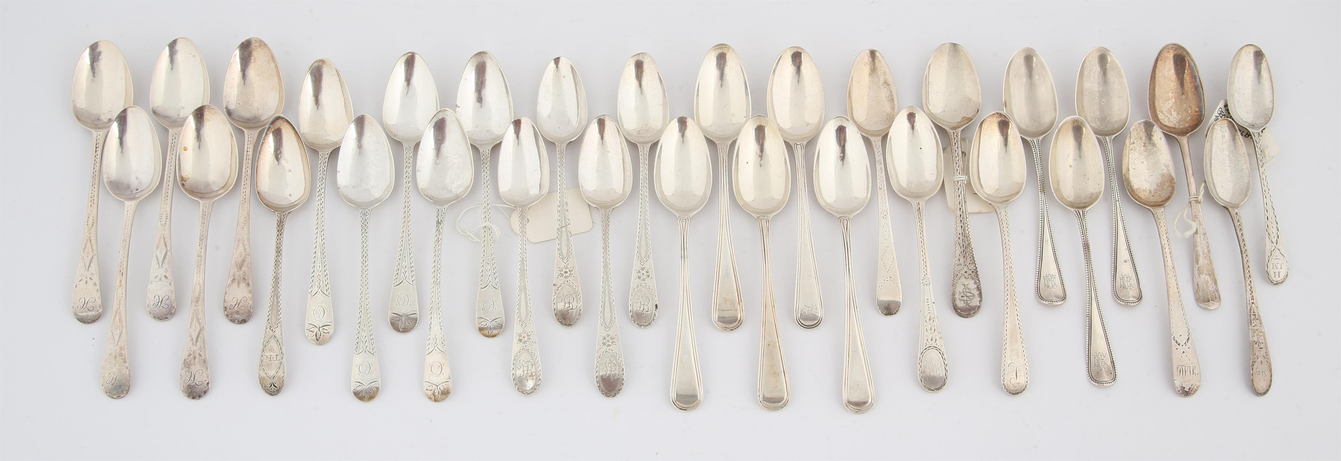 Thirty one various 18th century silver teaspoons, 13.7 ozs 426 grams SILVER COLLECTION OF SIR