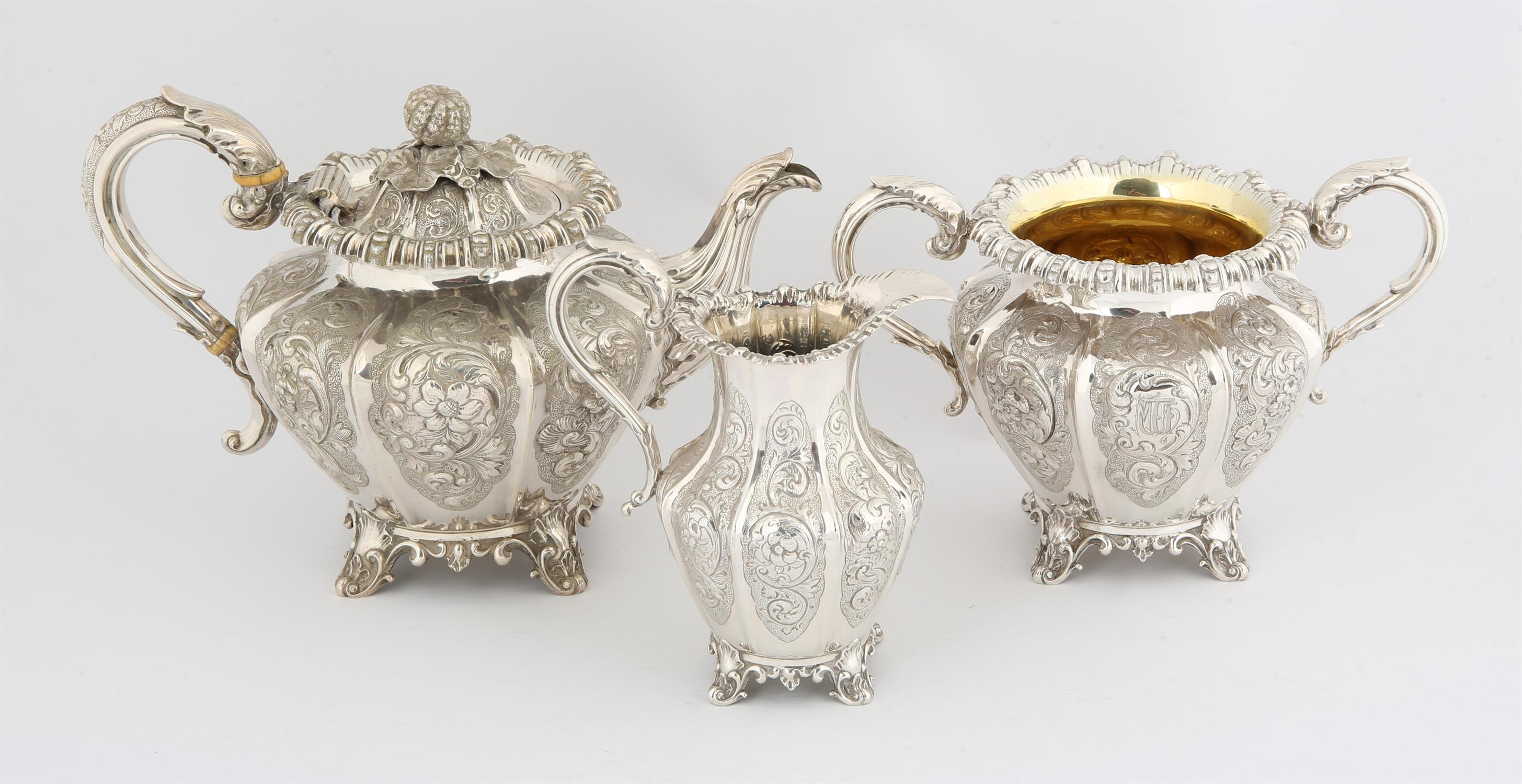 Victorian silver good quality three piece tea service decorated with embossed panels of flowers and - Image 4 of 6
