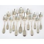 Collection of twelve various George III and later silver fiddle pattern spoons, 22.