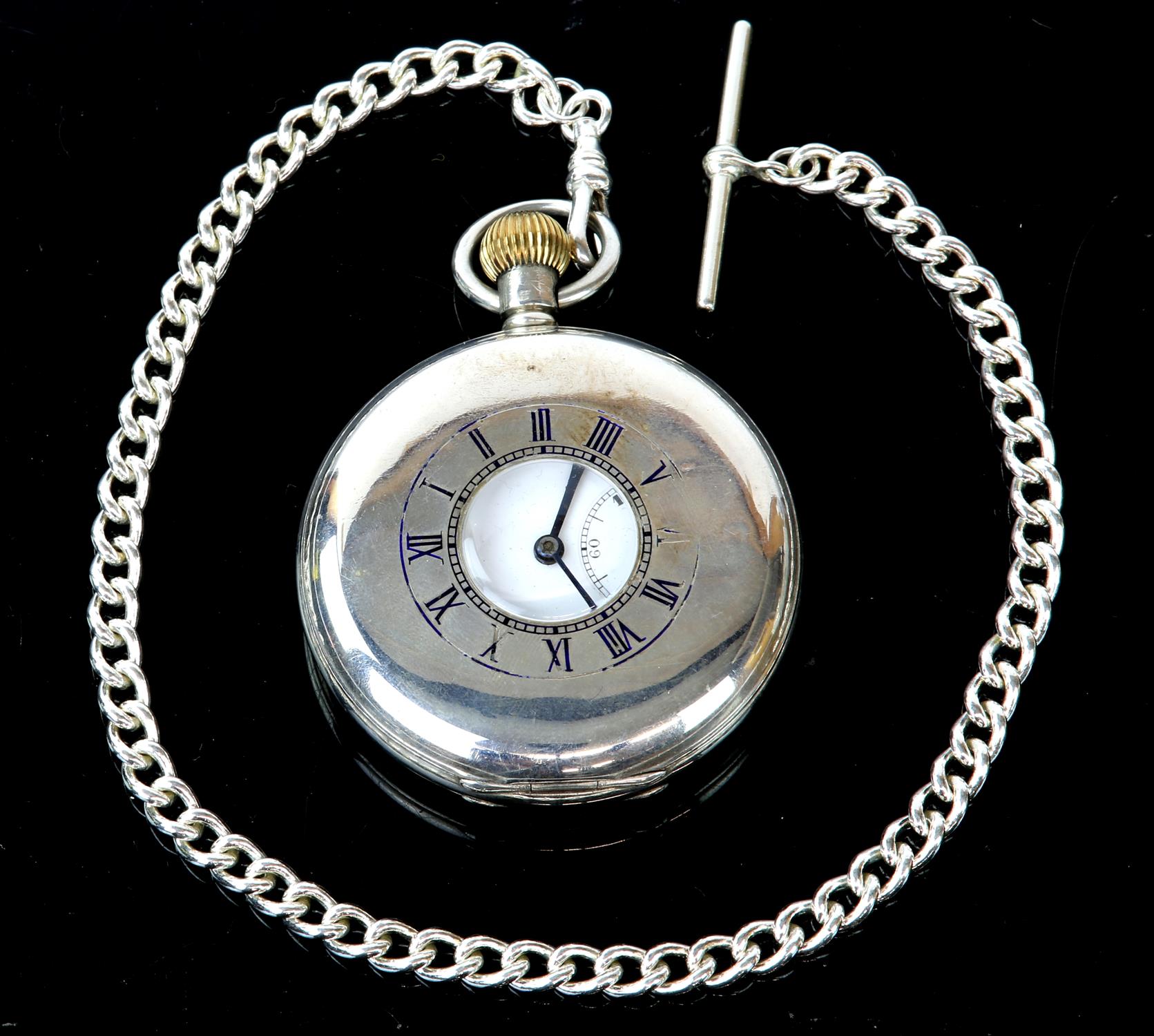 Silver half hunter pocket watch, the white enamel dial signed JW Benson with Roman numeral hour - Image 2 of 4