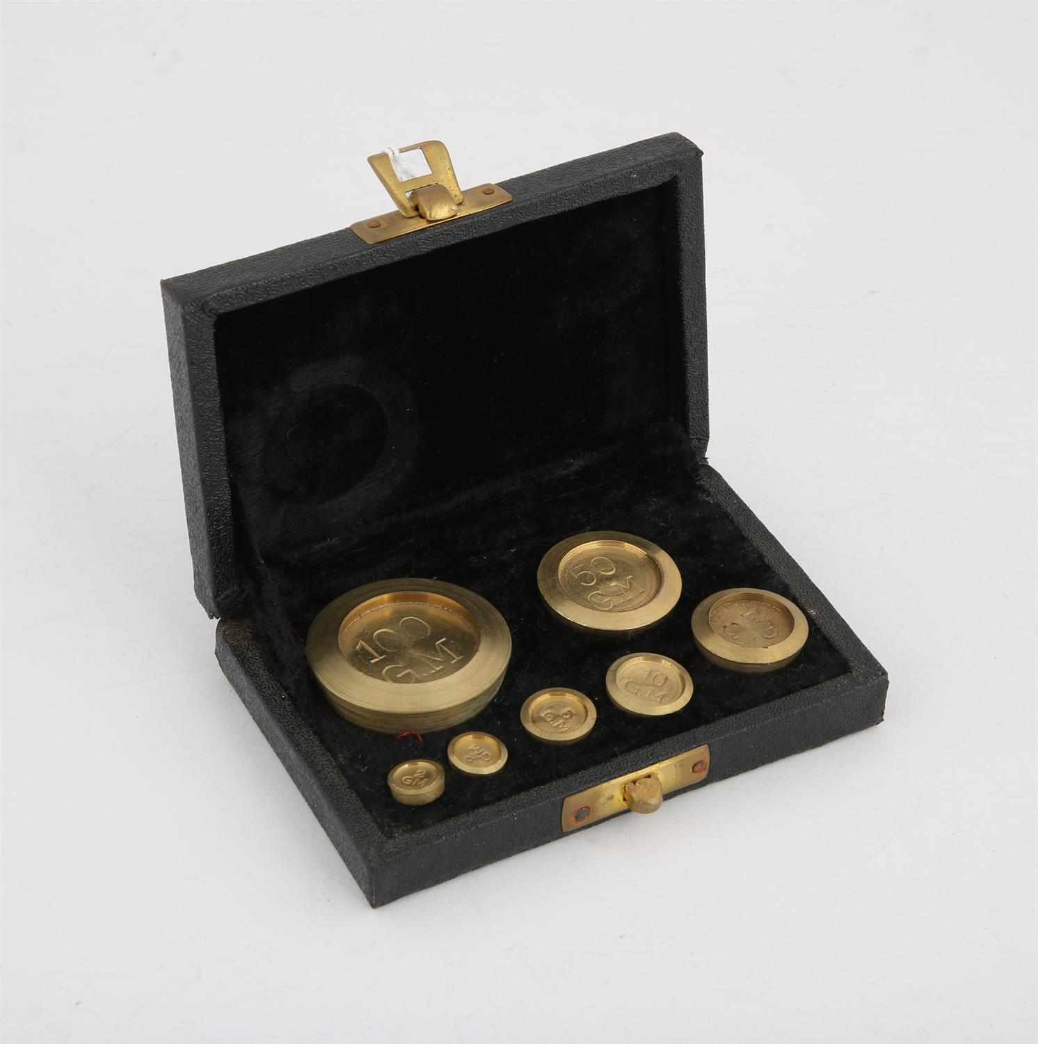 Cased set of brass gram weight up to 100 grams SILVER COLLECTION OF SIR RAY TINDLE CBE DL
