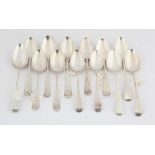 Thirteen various 18th Century silver table spoons, 22 ozs 689 grams SILVER COLLECTION OF SIR RAY