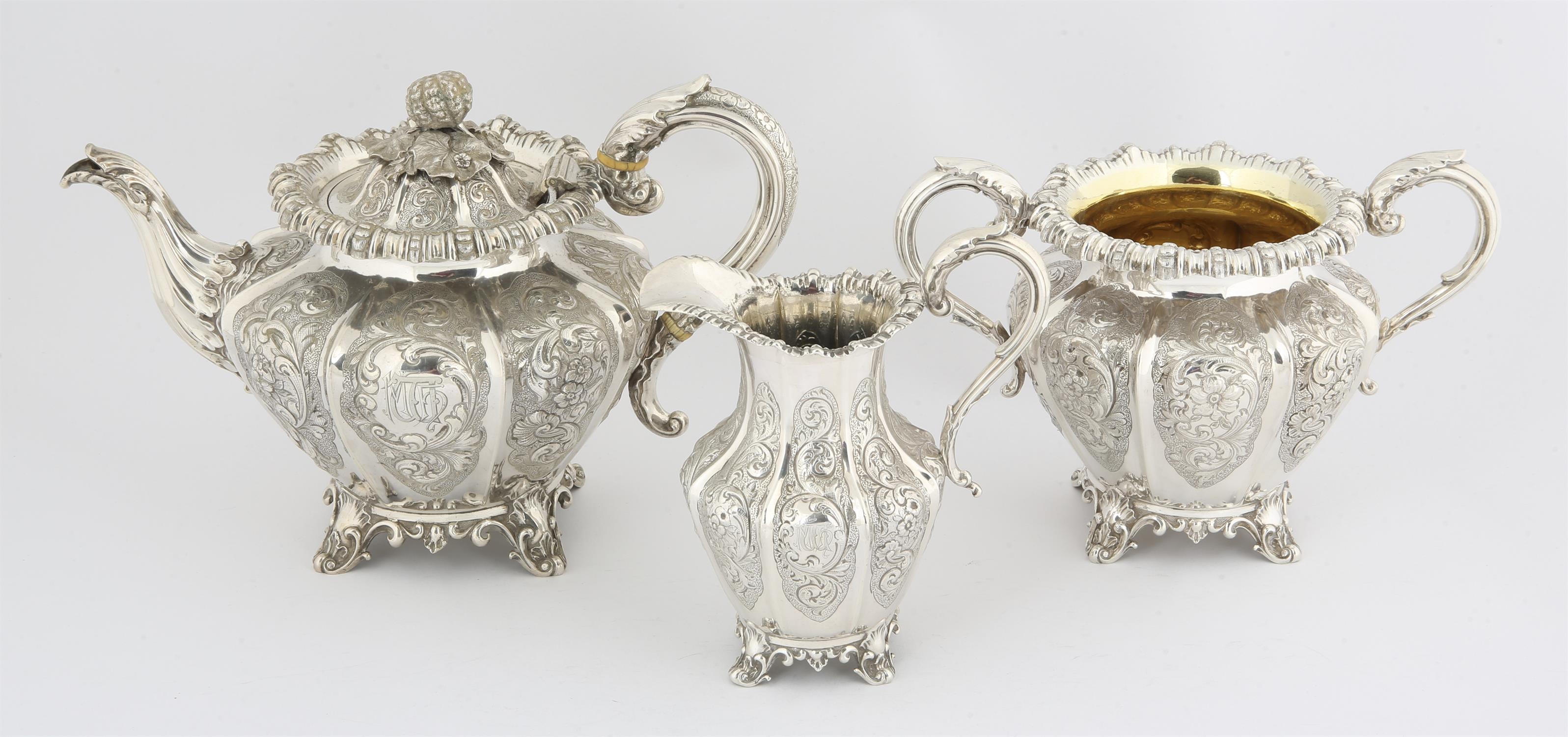 Victorian silver good quality three piece tea service decorated with embossed panels of flowers and - Image 2 of 6