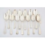Fourteen various 18th century silver table spoons 26.8 ozs, 837 grams SILVER COLLECTION OF SIR
