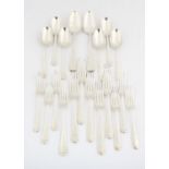 Composite Old English pattern silver flatware, comprising two table spoons, six large forks,