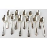 Twelve George III bright cut decorated Old English Pattern silver table spoons, 21.