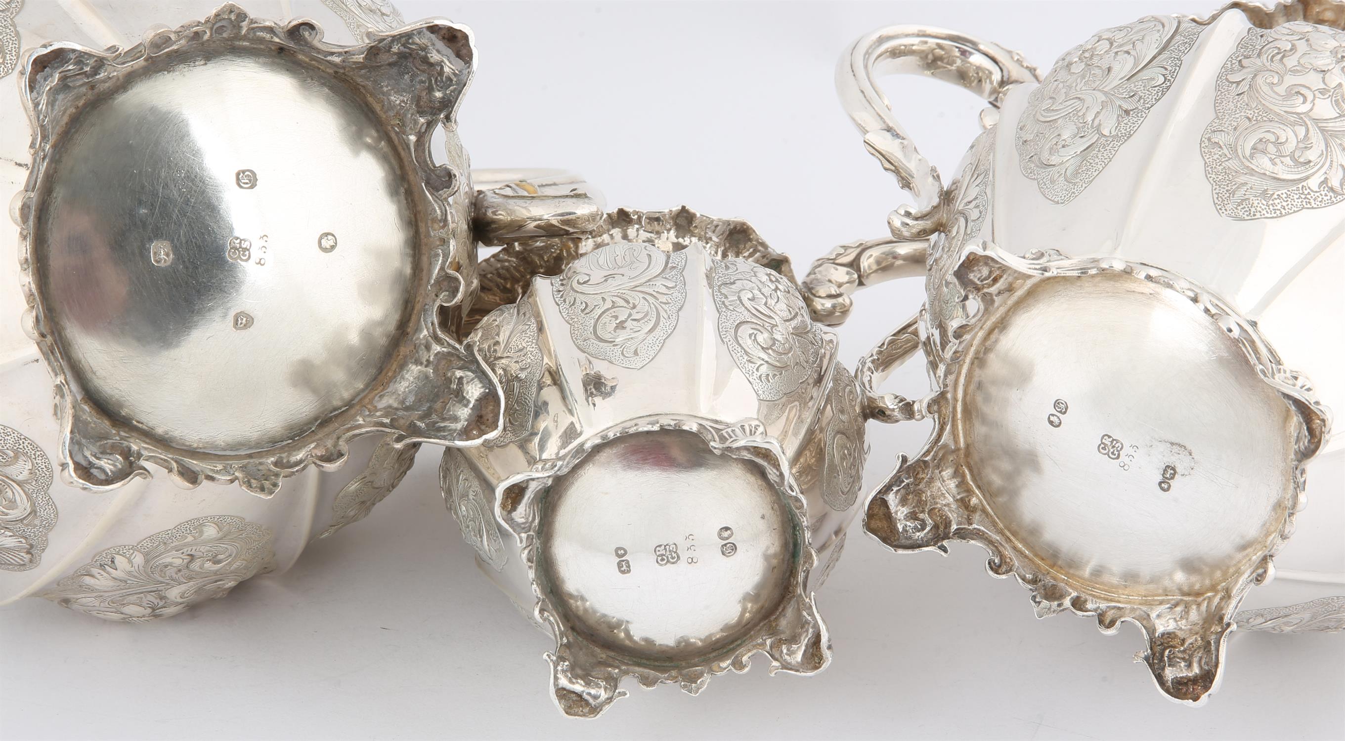 Victorian silver good quality three piece tea service decorated with embossed panels of flowers and - Image 6 of 6
