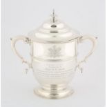 Victorian two handled silver cup and cover, Sheffield 1893, engraved "Devon County Volunteer