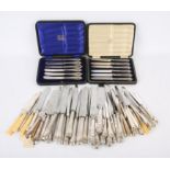 Large quantity of silver and silver plated knives SILVER COLLECTION OF SIR RAY TINDLE CBE DL