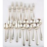 Composite collection of Old English Pattern silver flatware, George III and later,
