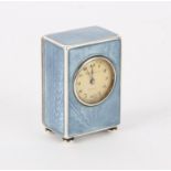 Miniature Swiss rectangular timepiece with guilloche blue enamel on silver, 935, Arabic numerals,