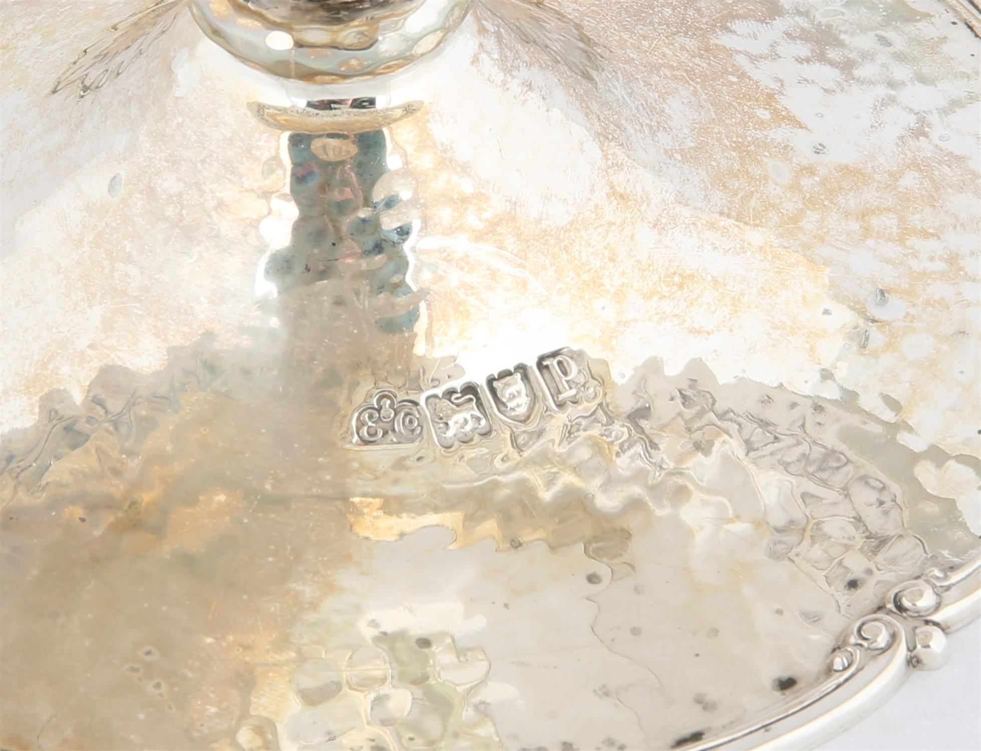 George V, silver tazza with hammered decoration and embossed floral decoration on round foot, - Image 2 of 2