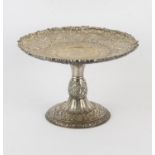 Early 20th century Tiffany & Co., Sterling silver cake stand, with embossed floral decoration
